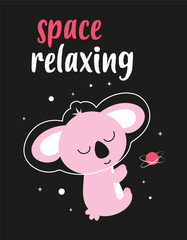 card with cute space koala, vector illustration