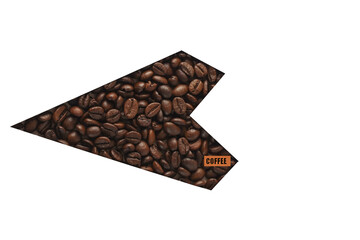 Coffee beans close up, as coffee logo icon, isolated on white