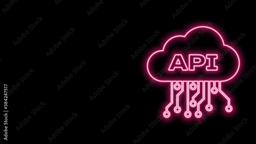 Wall mural glowing neon line cloud api interface icon isolated on black background. application programming int