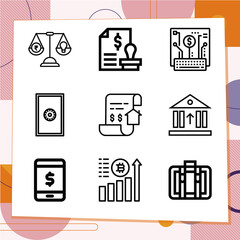 Simple set of 9 icons related to financing