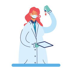 female doctor wearing medical mask with tube test flask laboratory