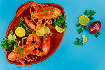 Delicious lobsters with lemon for football watching party.