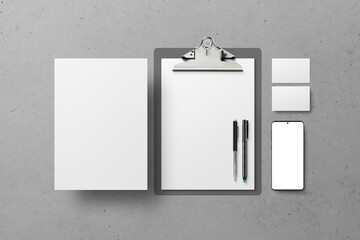 A4 Stationery Business Card Smartphone Clipboard Mockup
