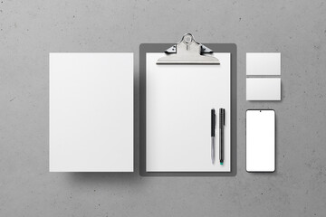 A4 Stationery Business Card Smartphone Clipboard Mockup
