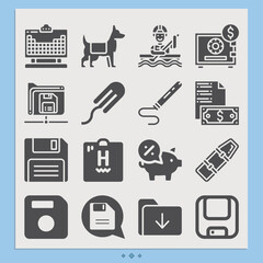 Simple set of salvage related filled icons.