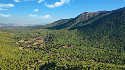 Fototapeta na wymiar Aerial drone photo of beautiful mountainous landscape in West Attica next to famous mountain of Pateras, Greece