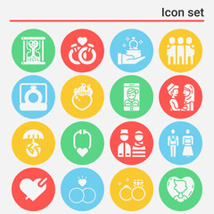 16 pack of love story  filled web icons set