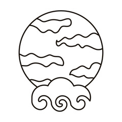 chinese cloud sky with fullmoon scene line style