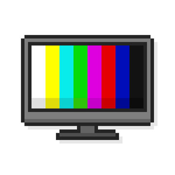 Pixel Art 8-bit Tv Monitor With No Signal Rainbow Bars  - Editable Isolated Vector Illustration