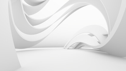 White abstract background. Smooth white lines with shadow. 3d rendering image.