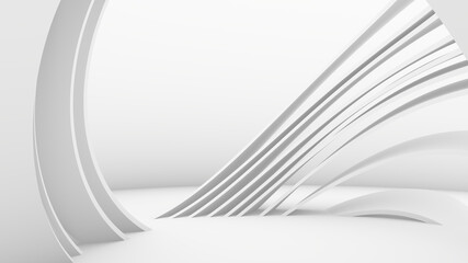 White abstract background. Smooth white lines with shadow. 3d rendering image.