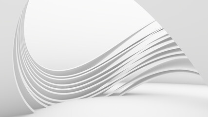 White abstract background. Smooth white lines with shadow. 3d rendering image.