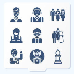 Simple set of 9 icons related to pastor