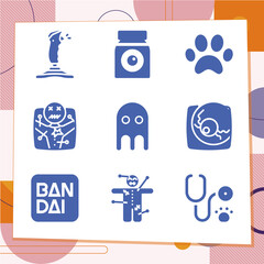 Simple set of 9 icons related to rabbit