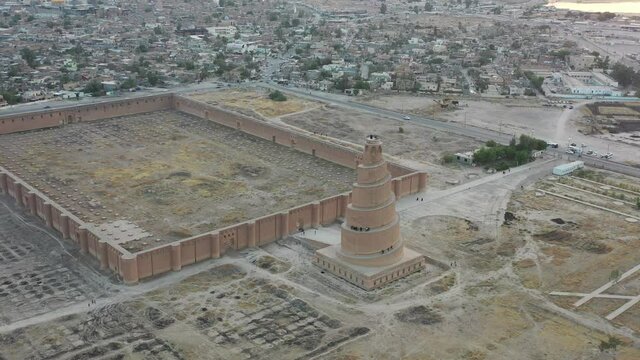 The Great Mosque of Samarra was commissioned in 848 and completed its Minaret, the Malwiya Tower (Al-Minārat al-Malwiyyah)