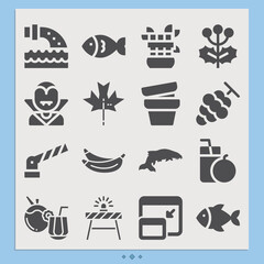Simple set of tropical related filled icons.