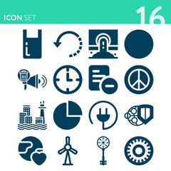 Simple set of 16 icons related to recycling