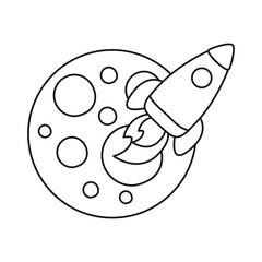 rocket launcher spaceship and planet line style icon