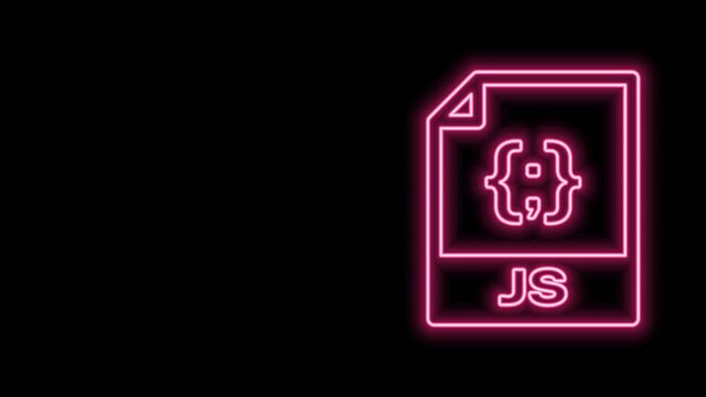 Glowing neon line JS file document. Download js button icon isolated on black background. JS file symbol. 4K Video motion graphic animation