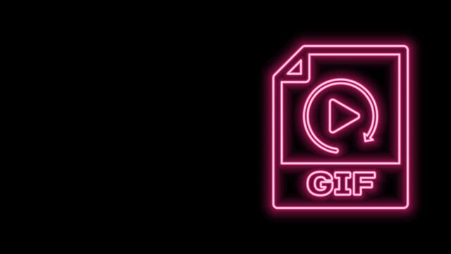 Glowing neon line GIF file document. Download gif button icon isolated on black background. GIF file symbol. 4K Video motion graphic animation
