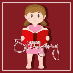 Isolated girl childrens studying school sticker - Vector