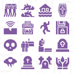 16 pack of destruction  filled web icons set