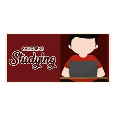 Isolated boy childrens studying school banner - Vector