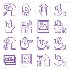 16 pack of bilingual  lineal web icons set