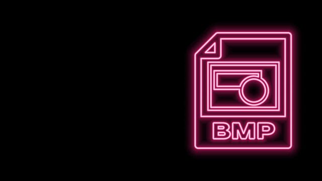 Glowing neon line BMP file document. Download bmp button icon isolated on black background. BMP file symbol. 4K Video motion graphic animation