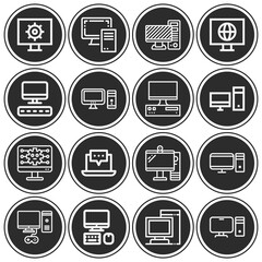16 pack of personal computer  lineal web icons set