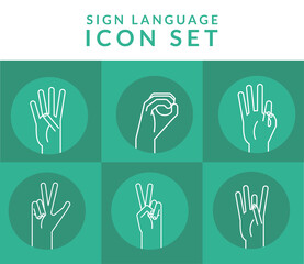 Fototapeta premium hand sign language alphabet line style collection of icons vector design