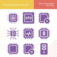 Simple set of central processor related filled icons.