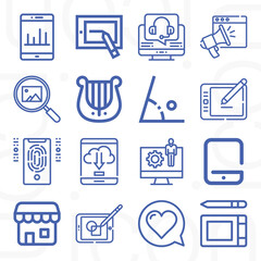 16 pack of telephone  lineal web icons set