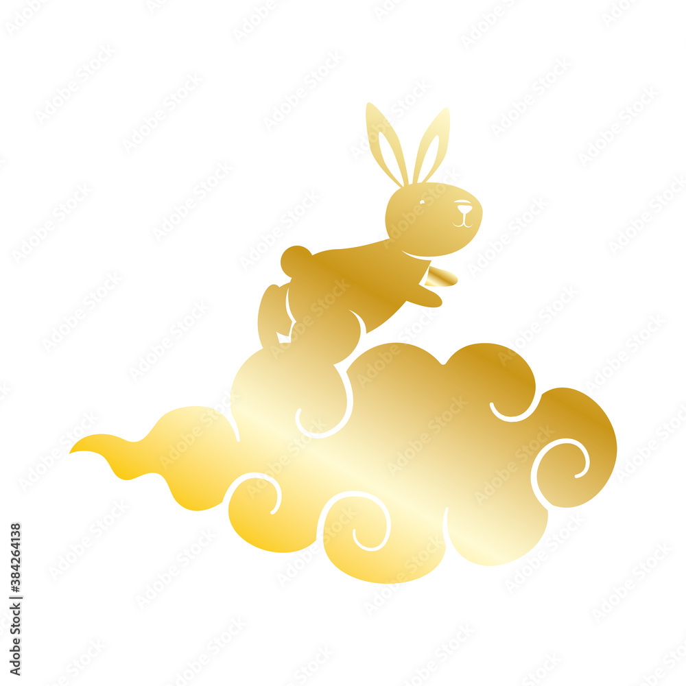 Canvas Prints golden rabbit in clouds mid autumn icon