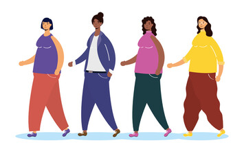 Fototapeta premium group of interracial women walking characters