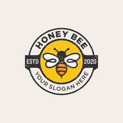 vintage honey bee logo template vector illustration