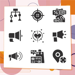 Simple set of 9 icons related to promoting