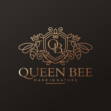 Queen bee luxury logo. Bee honey graphic design template vector illustration