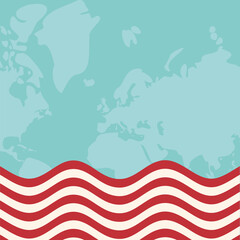 Fototapeta na wymiar World blue map with red striped banner vector design