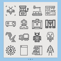 Simple set of automation related lineal icons.