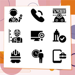 Simple set of 9 icons related to wages