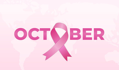 October Word With Pink Ribbon Illustration for Breast Cancer Awareness 