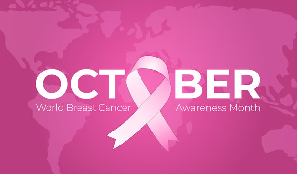 October Word With Pink Ribbon Illustration for World Breast Cancer Awareness Month