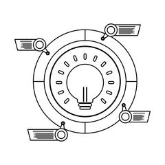 bulb and infographics statistics financial line style icon