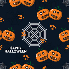 Vector Halloween pattern, Flat cartoon illustration, Design elements for halloween party poster, print fabric, etc. 