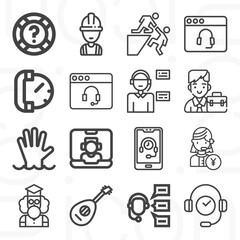 16 pack of assistant  lineal web icons set