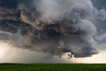 Dramatic, dark storm clouds over a field