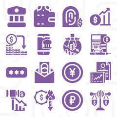 16 pack of economies  filled web icons set