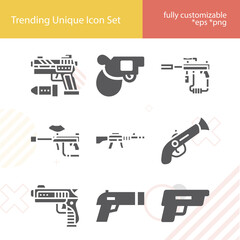 Simple set of weapon isolated related filled icons.