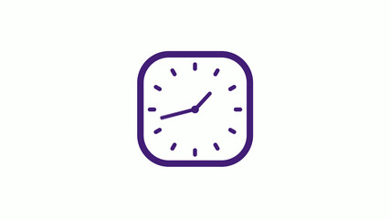 Amazing purple dark square clock icon on white background,12 hours clock isolated